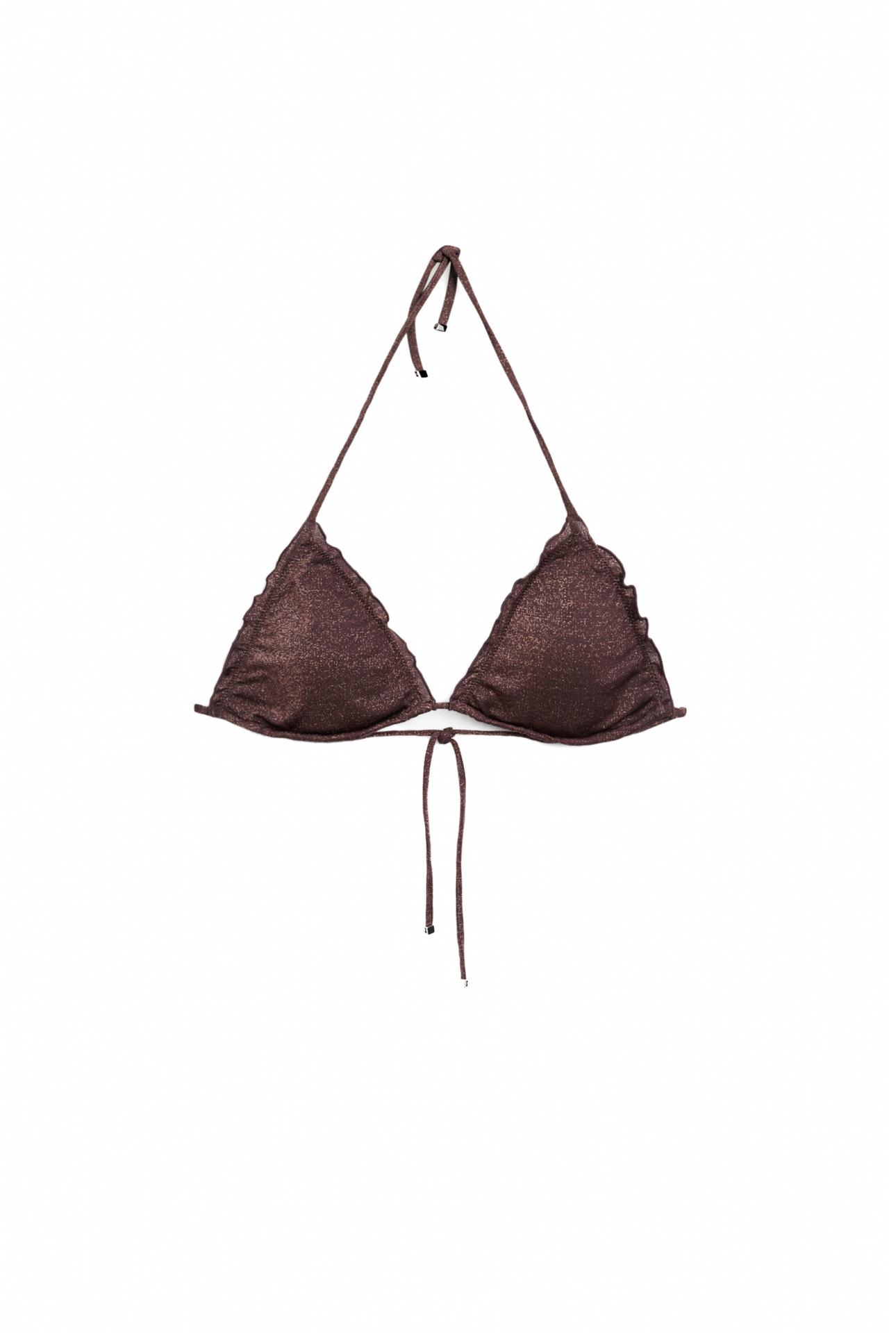Shimmery ruffled bikini top — Brown