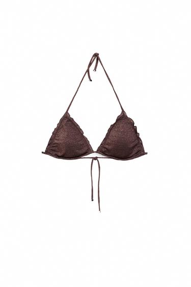Shimmery ruffled bikini top — Brown 1