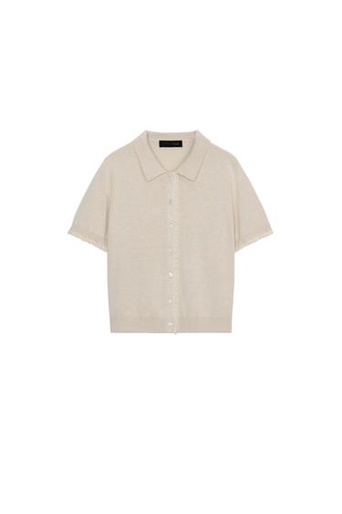 SHORT SLEEVE LACE KNIT CARDIGAN - stone by Zara