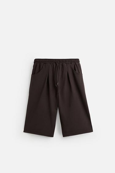 OVERSIZED FIT PLEATED BERMUDA SHORTS - Brown by Zara - Image 0