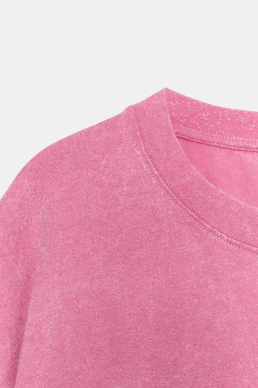 T-SHIRT EFFET DÉLAVÉ À PAILLETTES - Rose de Zara - Image 5