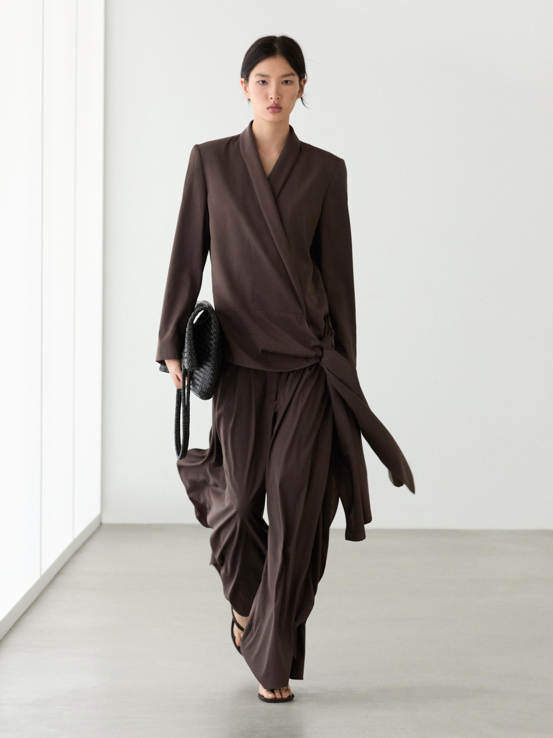 Wool blend blazer with tie detail