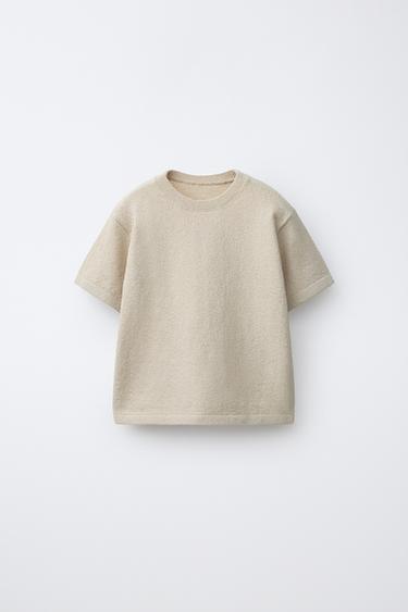 טי שירט מבד סריג Rustic - בז' בהיר של Zara - תמונה 0