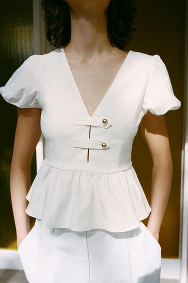 PEPLUM TOP WITH GOLD BUTTONS - Oyster-white by Zara - Image 2
