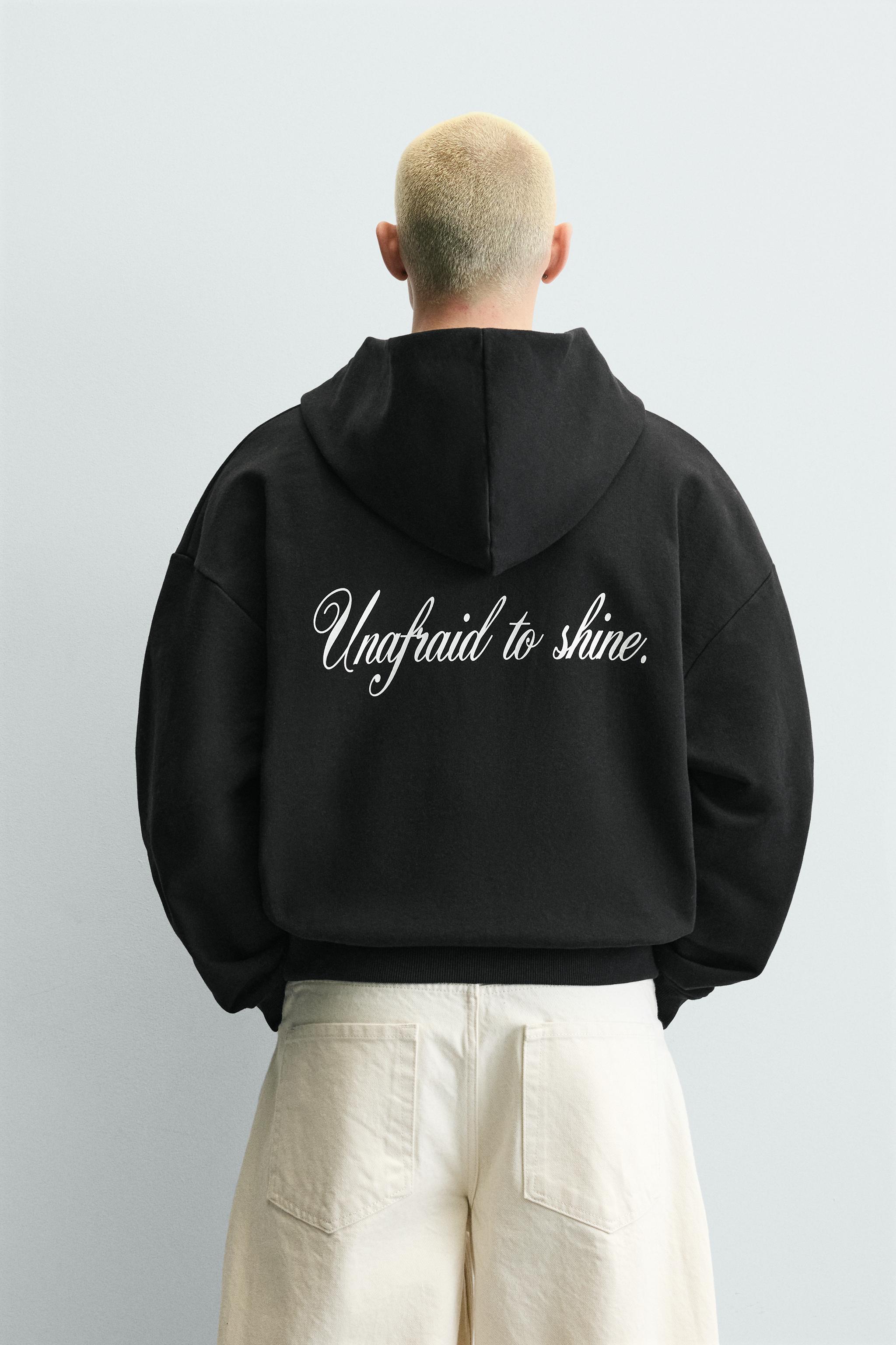 CROPPED FIT HOODIE WITH TEXT PRINTS