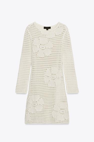 VESTIDO PUNTO CROCHET FLORES - Crudo de Zara