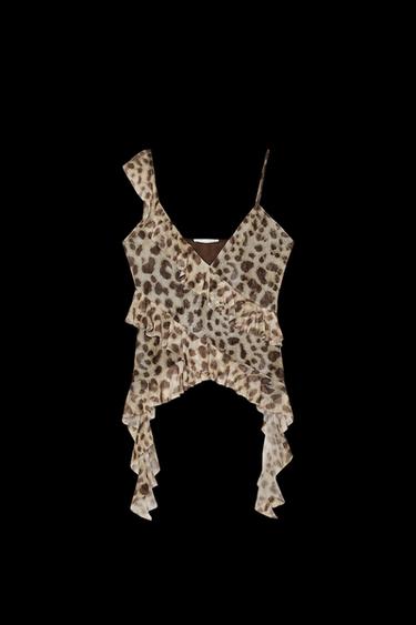 PRINTED TULLE TOP WITH RUFFLES - Leopard by Zara - Image 0