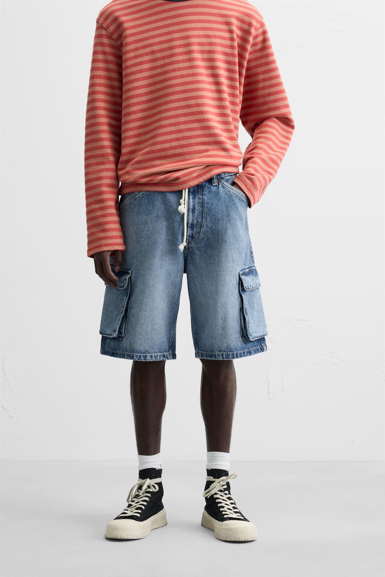 DENIM CARGO BERMUDA SHORTS - Mid-blue by Zara