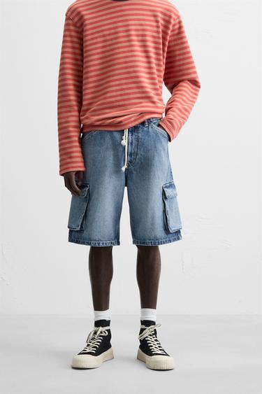 DENIM CARGO BERMUDA SHORTS - Mid-blue by Zara