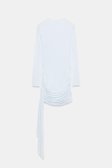 DRAPED MINI DRESS WITH SASH - Light grey by Zara - Image 6