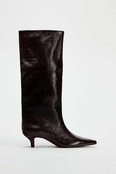KITTEN HEEL BOOTS - Burgundy Red by Zara