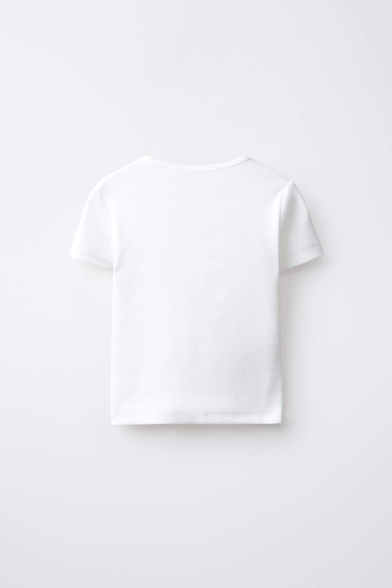 BEADED EMBROIDERED RIB T-SHIRT — White