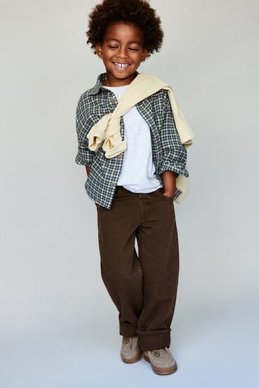 TWILL PANTS WITH CUFFED HEM — Brown 1