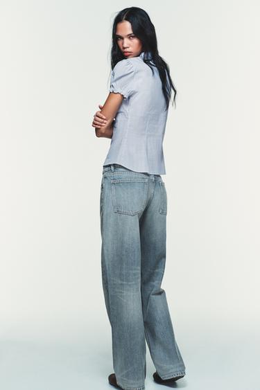 CHEMISE EN POPELINE À VOLANTS - Bleu / Blanc de Zara - Image 3