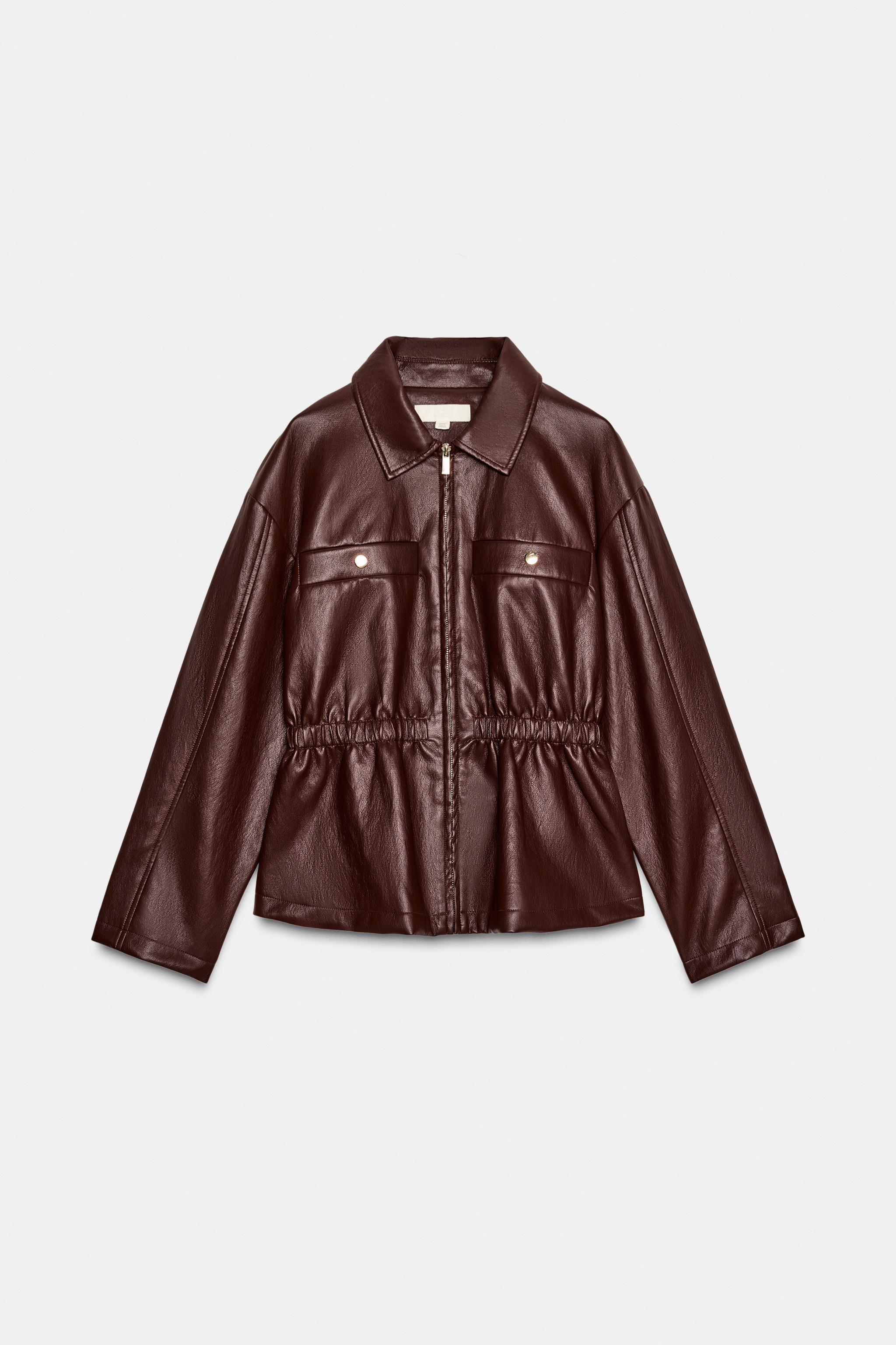 ELASTIC WAIST FAUX LEATHER JACKET - Maroon | ZARA United States