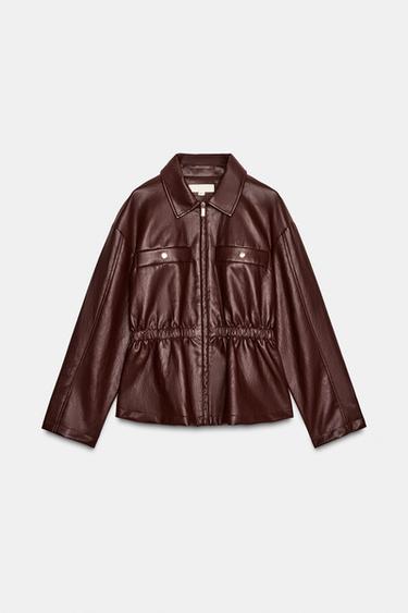 BLOUSON MATIÈRE SYNTHÉTIQUE À TAILLE ÉLASTIQUE - Grenat de Zara - Image 6