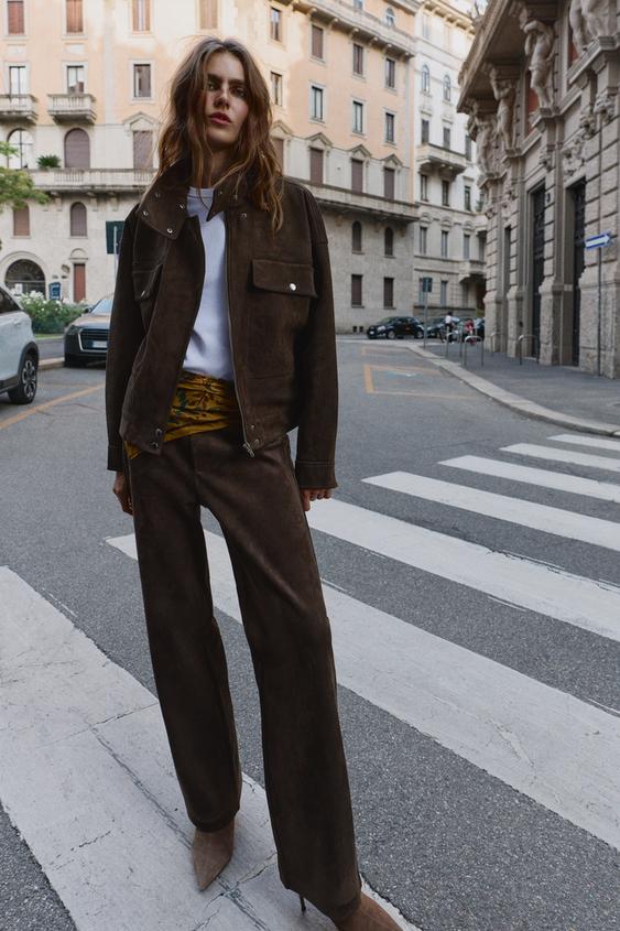 OVERSIZE FAUX SUEDE BOMBER JACKET - Chocolate brown by Zara - Image 0