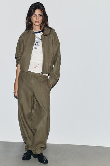 بنطلون مستقيم ناعم - كاكي الخاص بـ Zara - صورة 0