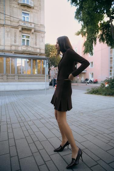 PLEATED MINI KNIT SKIRT - Brown by Zara - Image 0
