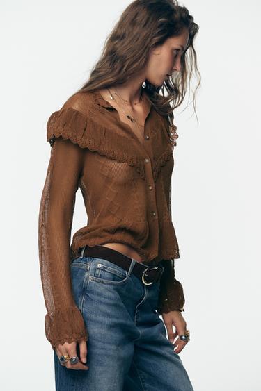 GILET ROMANTIQUE EN MAILLE POINTELLE - Marron de Zara - Image 2