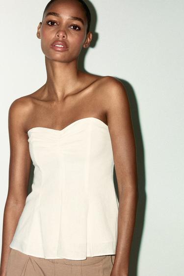 TOP CON LINO PALABRA DE HONOR - Blanco roto de Zara