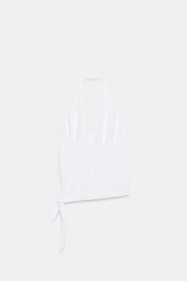 HALTER TOP WITH TIE DETAIL - White by Zara - Image 3