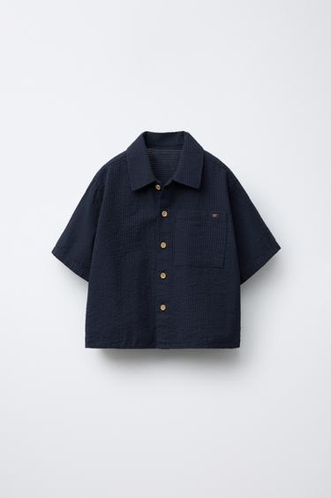 CAMISA COM SEERSUCKER - Azul-marinho da Zara