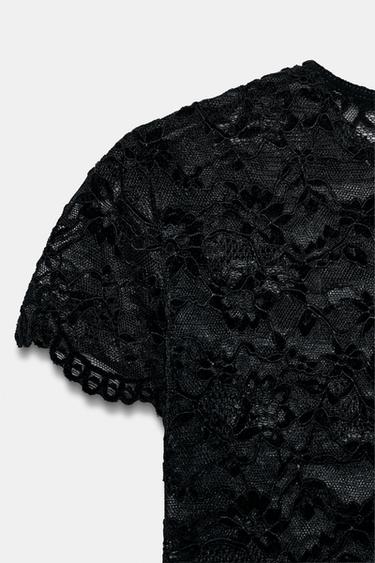 SHORT SLEEVE LACE T-SHIRT - Black by Zara - Image 5