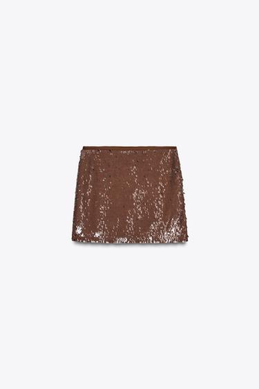 SEQUIN MINI SKIRT - Brown by Zara - Image 3