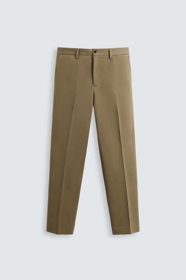 CALÇA REGULAR FIT COM PRESILHAS - Caqui da Zara