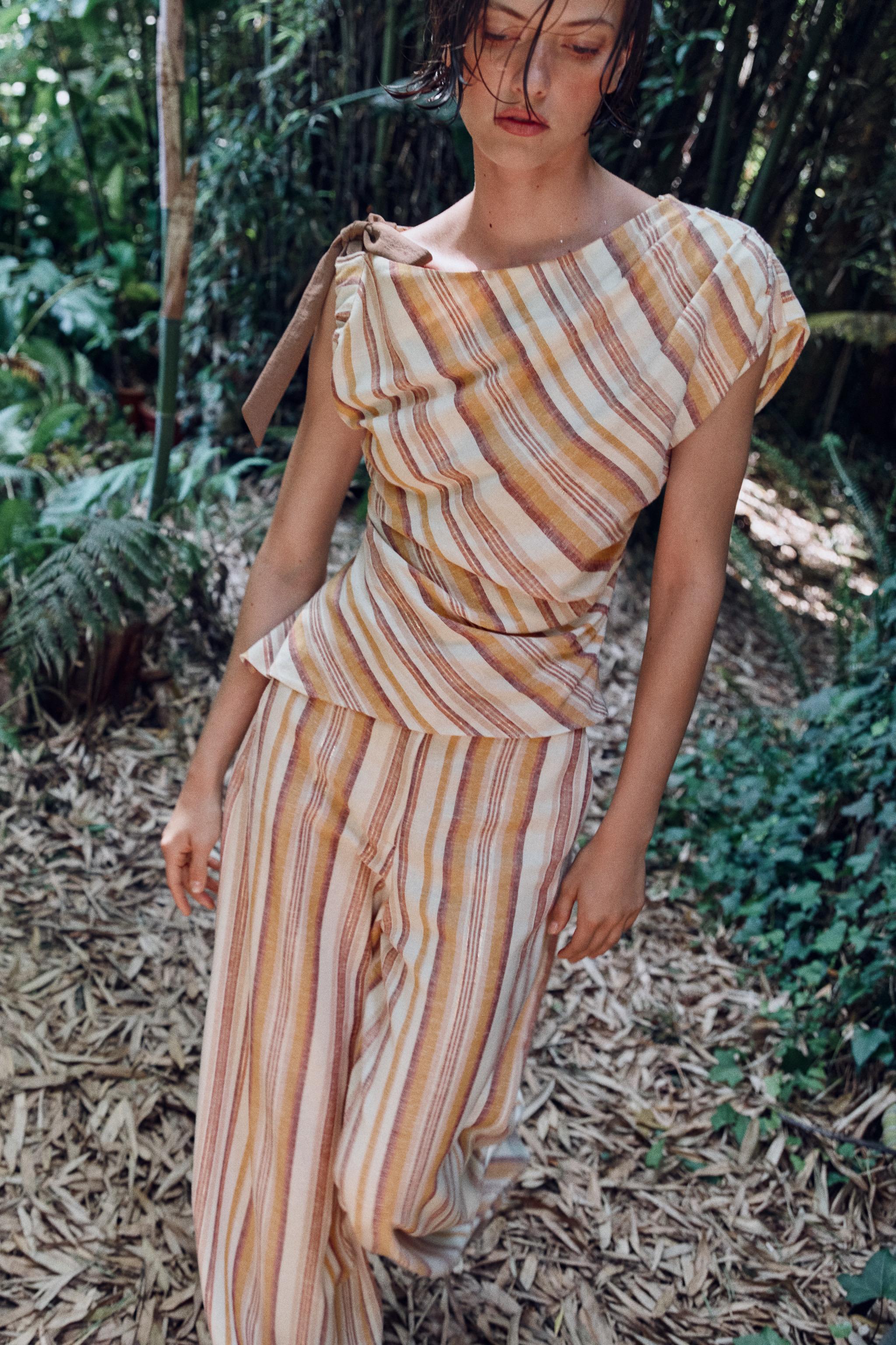 LINEN STRIPED TOP — Multicolored