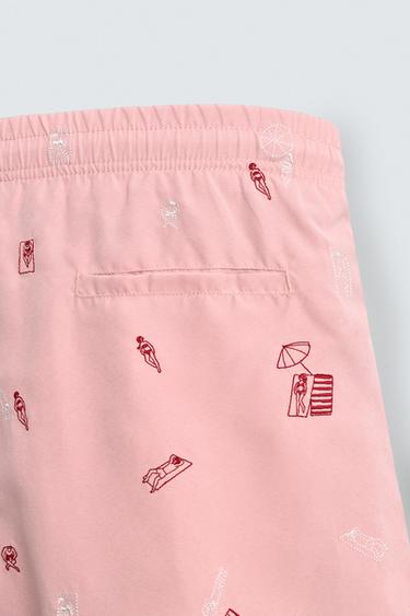 COMBINED EMBROIDERED MEDIUM SWIMMING TRUNKS - Pink by Zara - Image 9