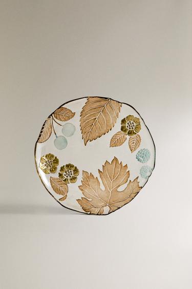 PIATTO DESSERT VETRO FIORI FOGLIE - Marrone di Zara - Immagine 0