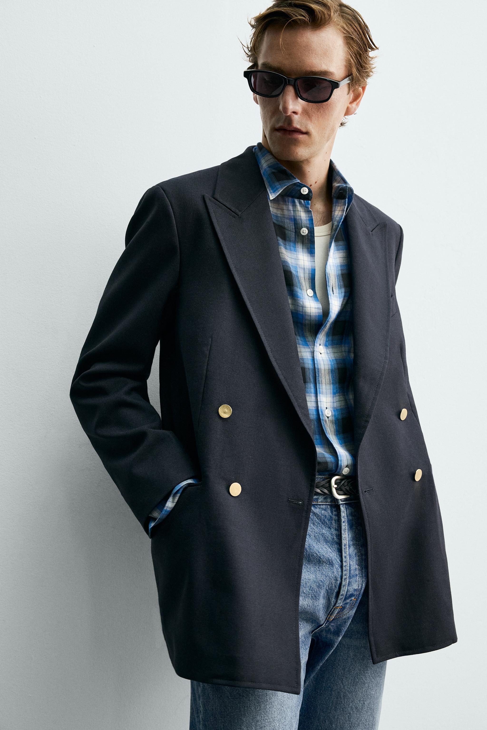 ダブルブレスト仕様100%ウールブレザーARON LEVINE X ZARA - ネイビー