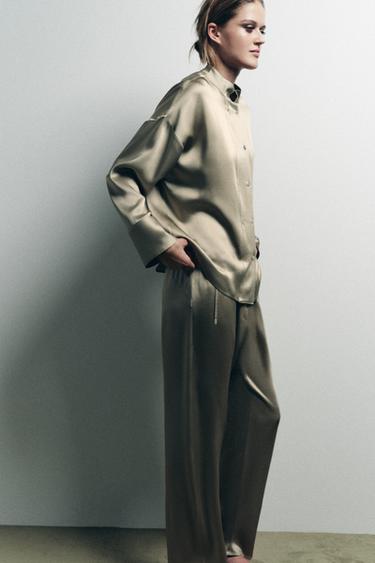 SATIN BAGGY TROUSERS - camel by Zara - Image 4