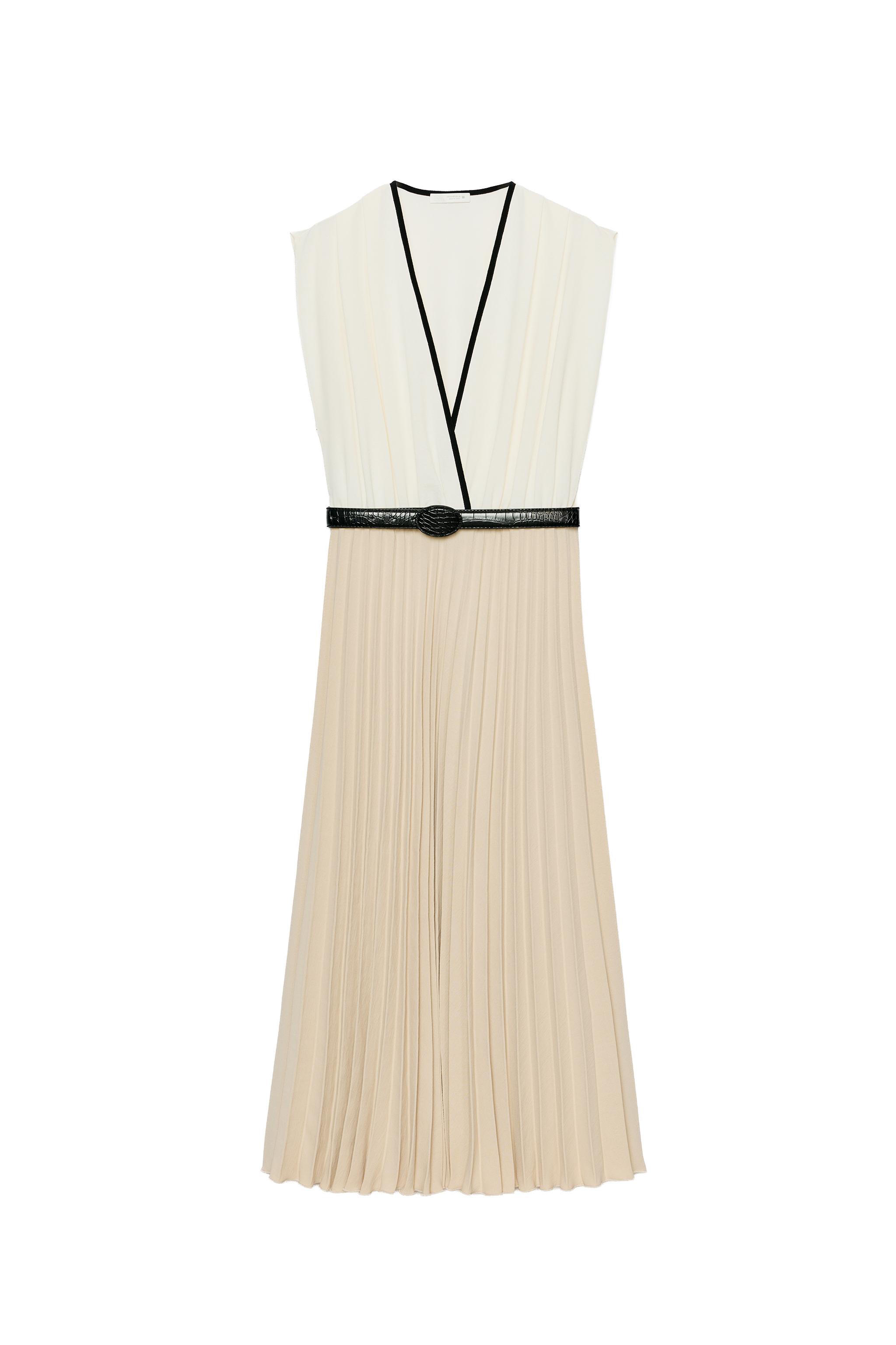 VESTIDO MIDI COMBINADO PLISADO