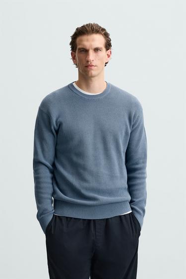 BASIC PURL KNIT SWEATER - Mid-blue by Zara