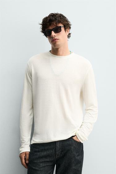 REGULAR FIT LINEN BLEND T-SHIRT - Ecru by Zara