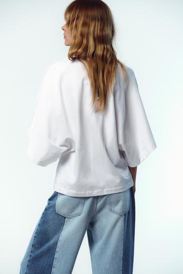 WASHED CAP SLEEVE T-SHIRT - White by Zara - Image 4