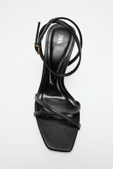 Zara CROSSOVER STRAP HEELED SANDALS - Black