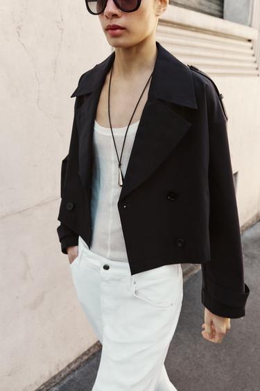 SHORT DOUBLE-BREASTED TRENCH COAT - Navy blue by Zara - Image 2