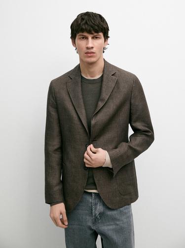 Zara 100% linen blazer with pocket details - taupe brown
