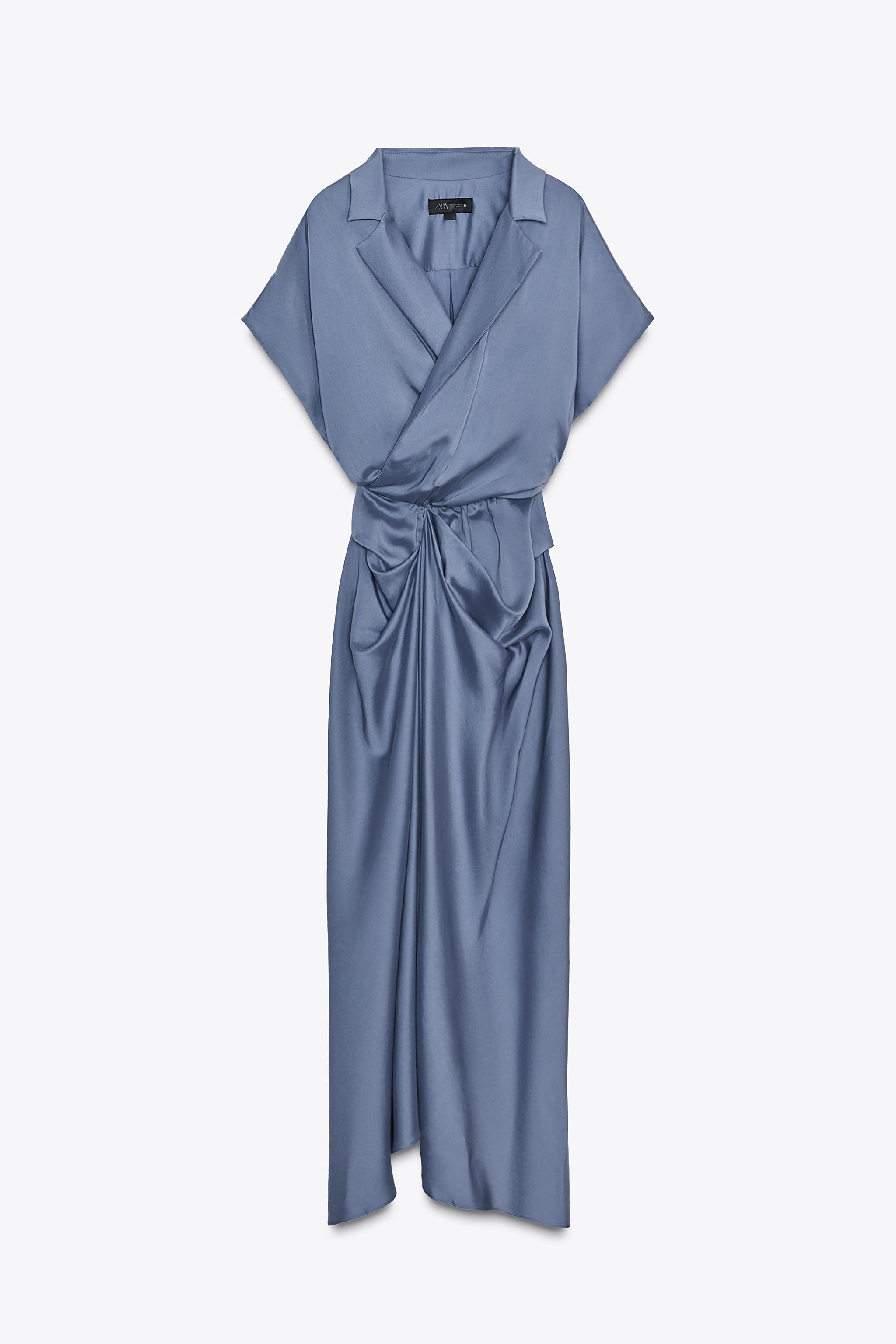 ROBE CROISÉE SATINÉE ZW COLLECTION Bleu Gris ZARA France