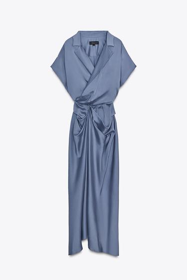 Zara ZW COLLECTION SATIN EFFECT WRAP DRESS - Blue / Gray
