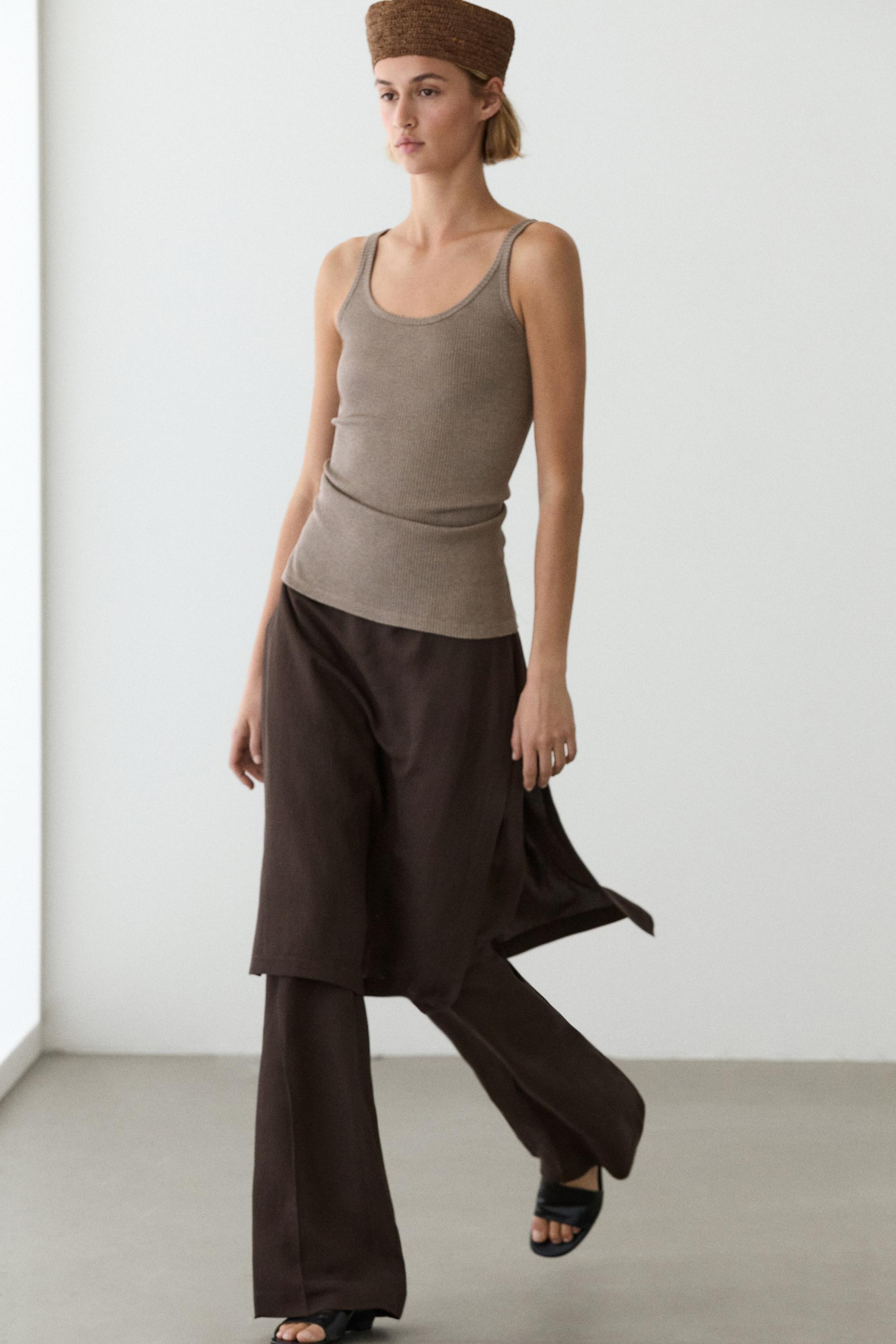 Flowing trousers with skirt detail — Chocolate