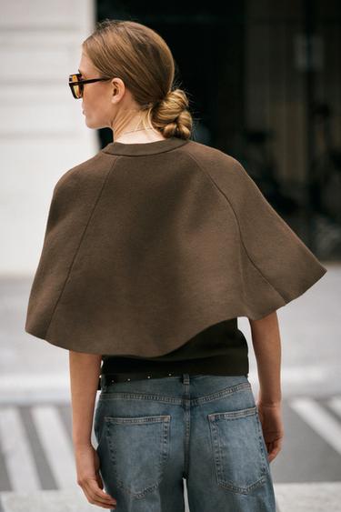 KNIT CAPE SLEEVE SWEATER - dark khaki by Zara - Image 3