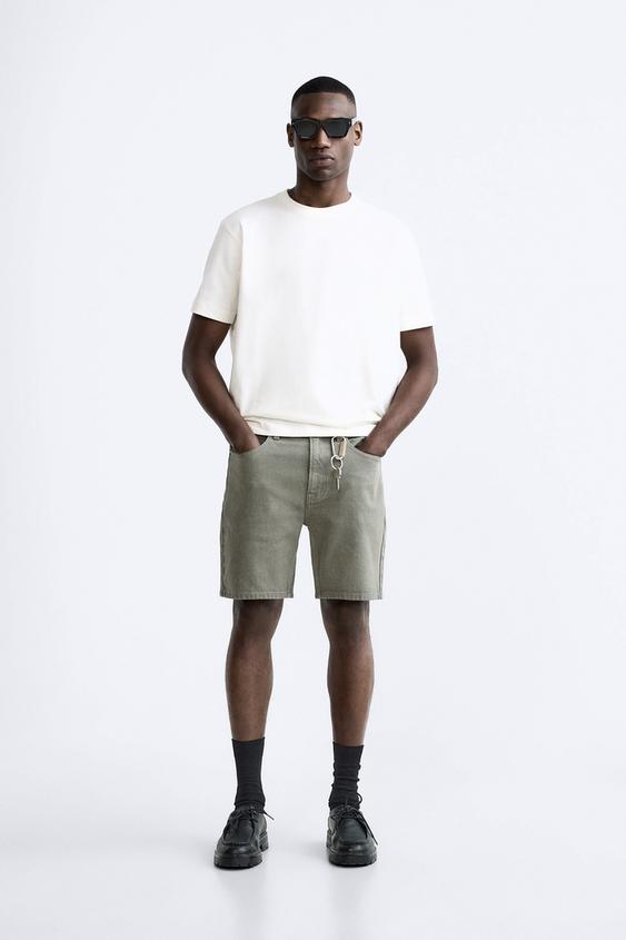 COLOURED DENIM BERMUDA SHORTS - Khaki | ZARA India