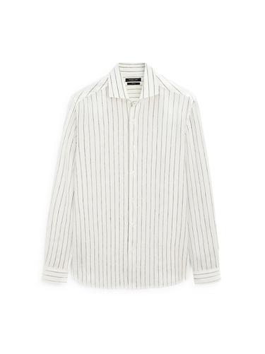 Zara 100% linen striped shirt - Oyster-white - Image 0