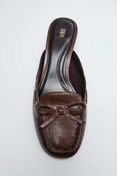 Zara LEATHER SLINGBACK BOAT SHOES - Dark tan