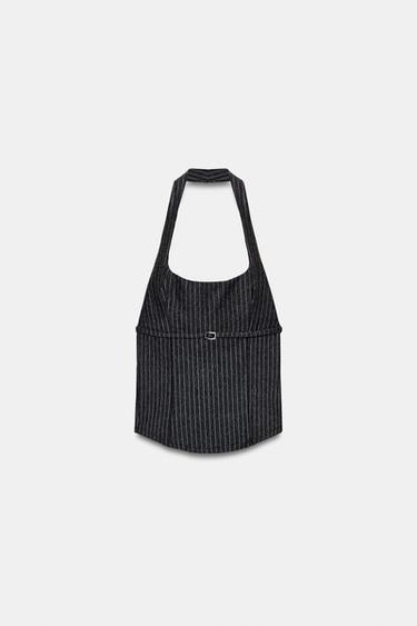 ТОП ХАЛТЕР ИЗ ТРИКОТАЖА ИНТЕРЛОК — ТЕМНЫЙ С МЕЛАНЖЕВЫМ ЭФФЕКТОМ от Zara